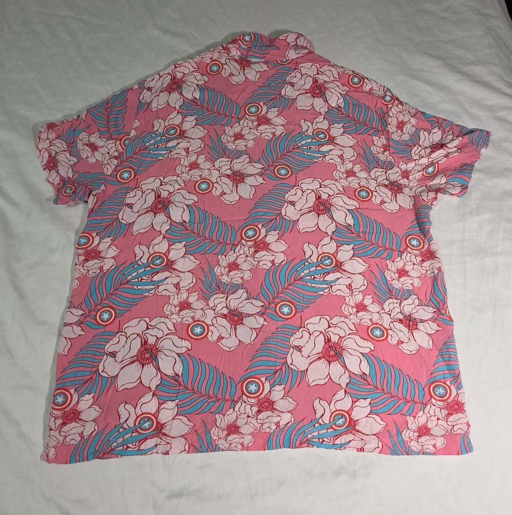 Marvel Captain America Hawaiian Shirt Size 3XL Pink Floral Aloha Camp - Picture 3 of 6